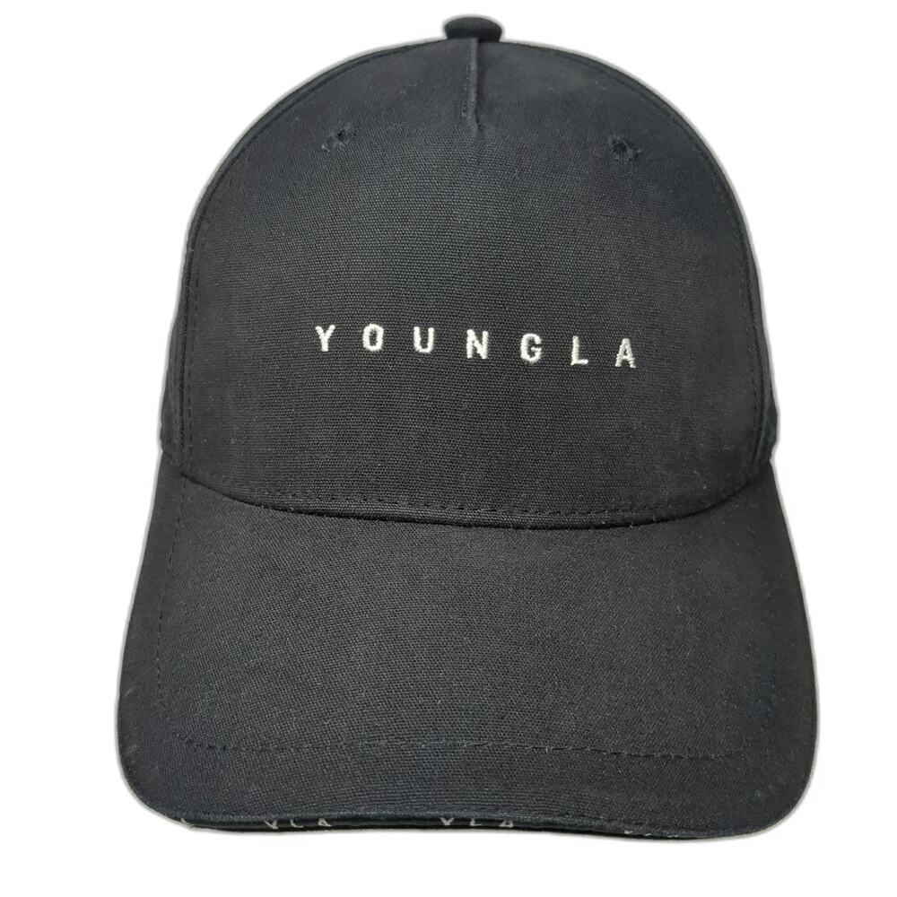 YoungLA 5 Panel Black One Size Snapback Cotton Embroidered Logo Gym Athletic Hat